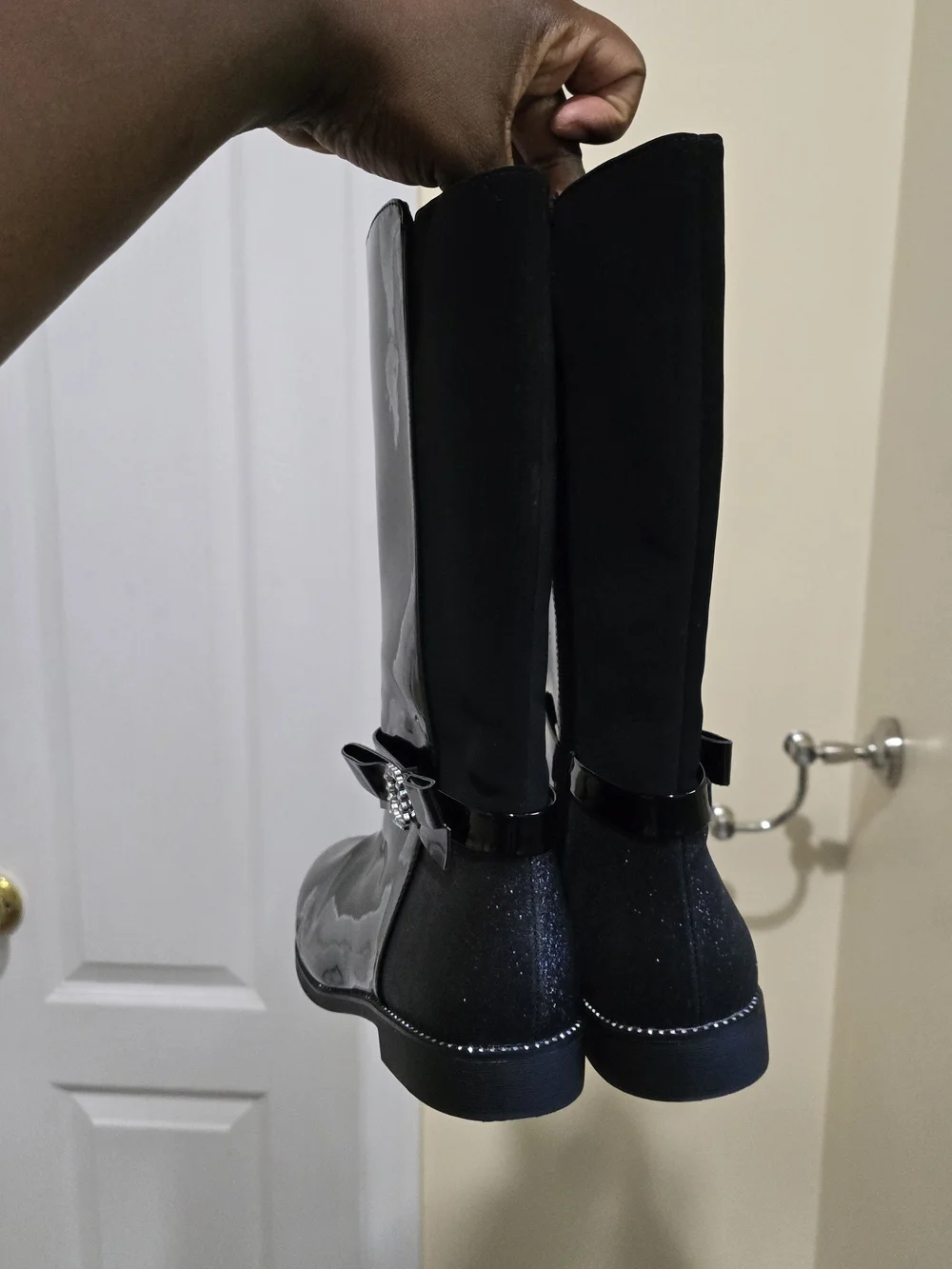 Childrens Place Black Patent Knee-High Boots with Decorative Buckle